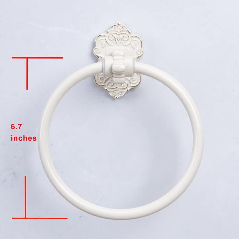 SDH Bathroom Towel Ring - Vintage Style Cream Towel Hanger - Wall Mount Kitchen & Bathroom Hand Towel Holder - Pack of 1 Heavy Duty Decorative Aluminum Hanging Ring for Bathroom - Image 3